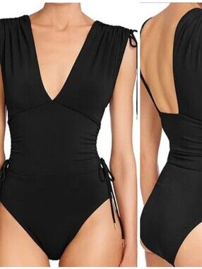 Robin Piccone Wide Ruche Tie One Piece Swimsuit